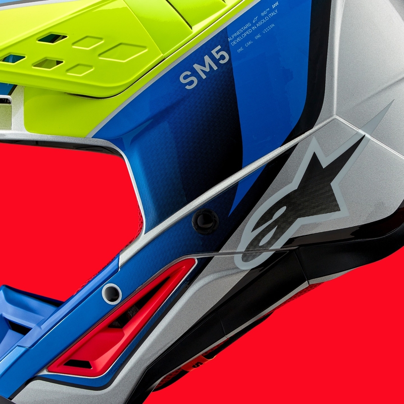 Alpinestars S-M5 Sail fluo kollane-sinine-hõbedane motokrossikiiver