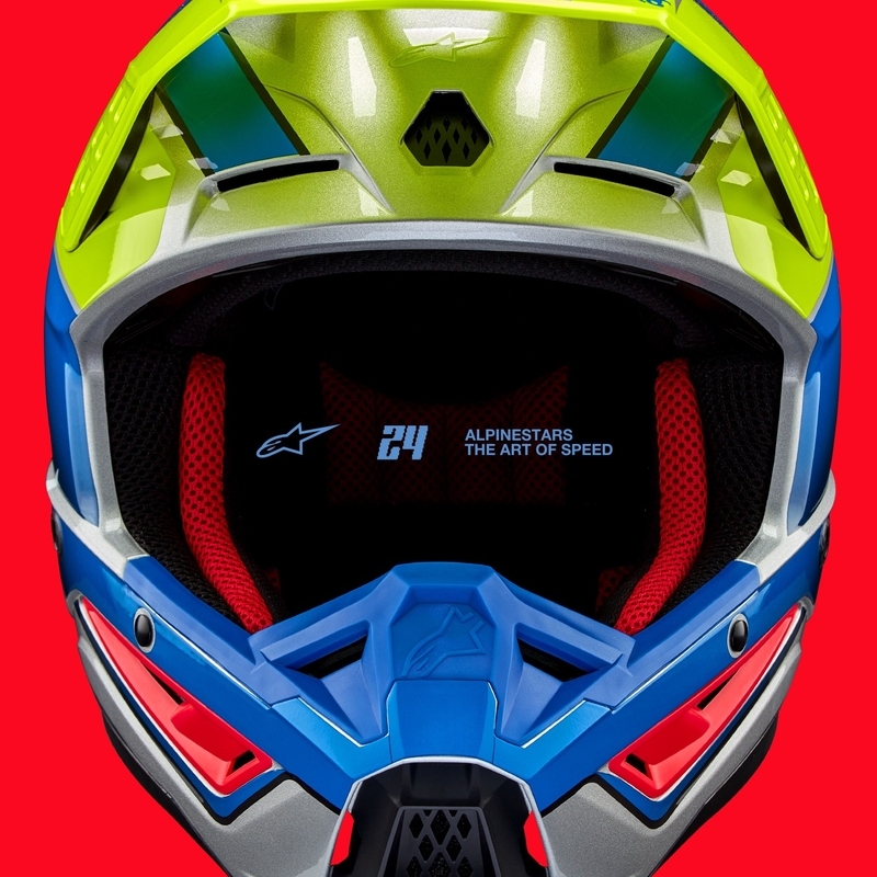 Alpinestars S-M5 Sail fluo kollane-sinine-hõbedane motokrossikiiver
