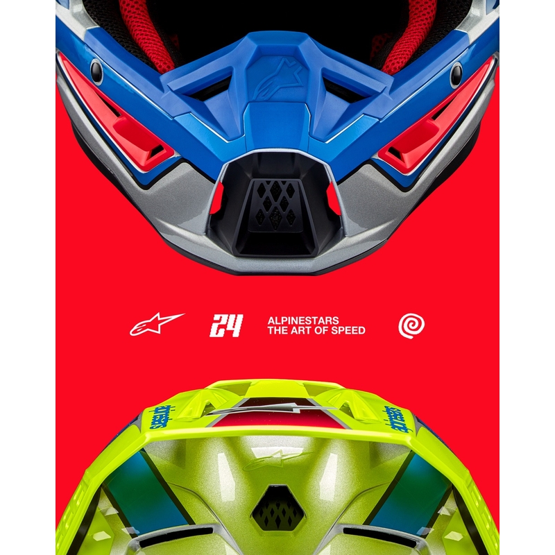 Alpinestars S-M5 Sail fluo kollane-sinine-hõbedane motokrossikiiver