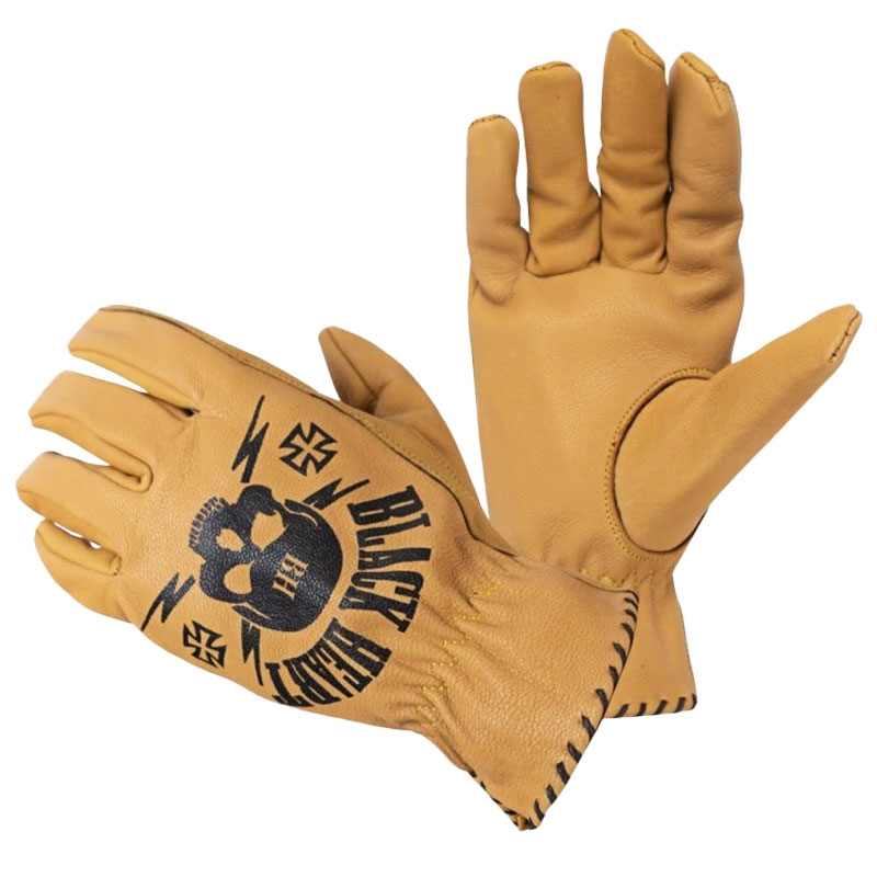 Rukavice na chopper Black Heart Skull Gloves hnědé