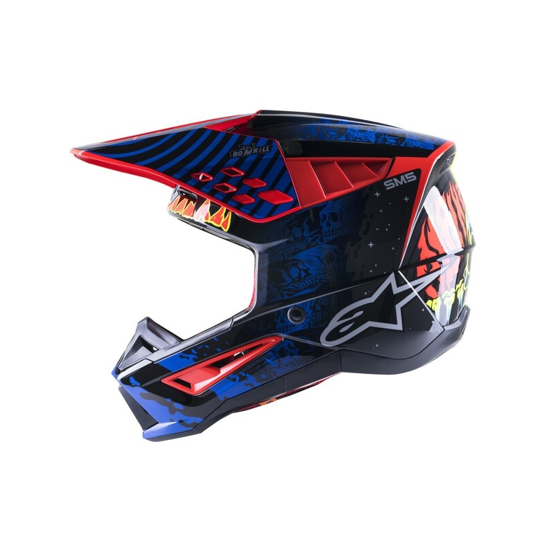 Motokrosová helma Alpinestars S-M5 Solar Flare černo-modro-fluo červeno- fluo žlutá výprodej