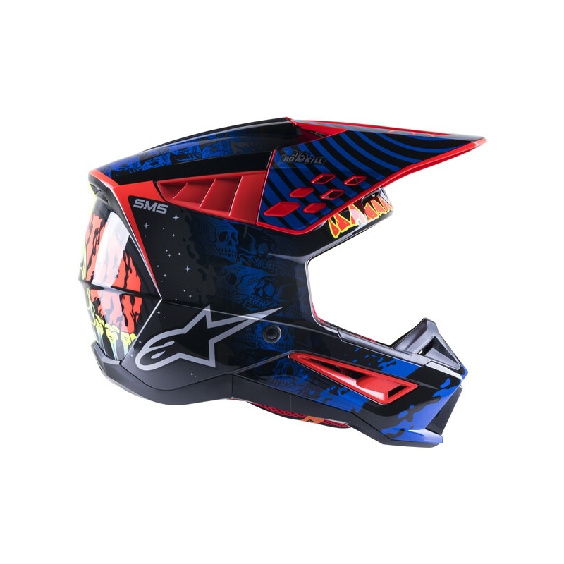 Motokrosová helma Alpinestars S-M5 Solar Flare černo-modro-fluo červeno- fluo žlutá výprodej