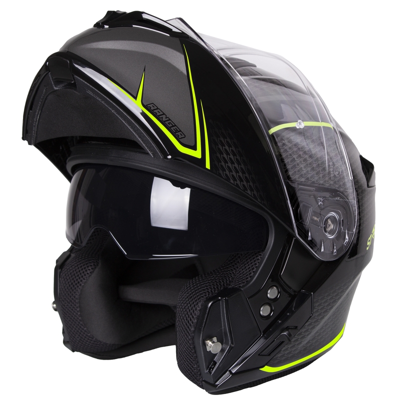 Vyklápěcí přilba na motorku Street Racer Ranger černo-fluo žlutá - II. jakost