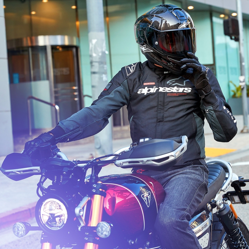 Alpinestars Monza Sport must-hall-punane-valge mootorratta jope