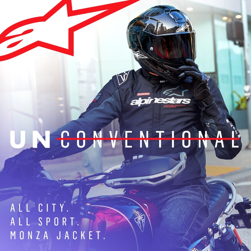 Alpinestars Monza Sport must-hall-punane-valge mootorratta jope