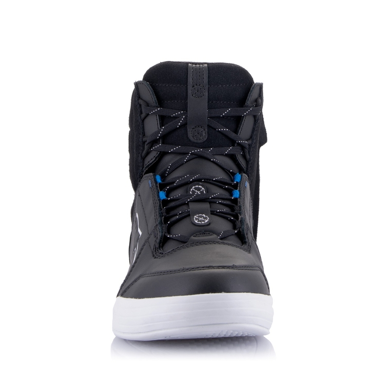 Alpinestars Chrome Drystar mustad, valged ja sinised mootorratta saapad