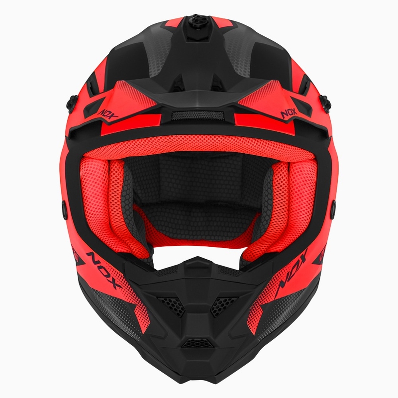 Dětská motokrosová helma NOX N761 MX fluo červeno-černo-šedá