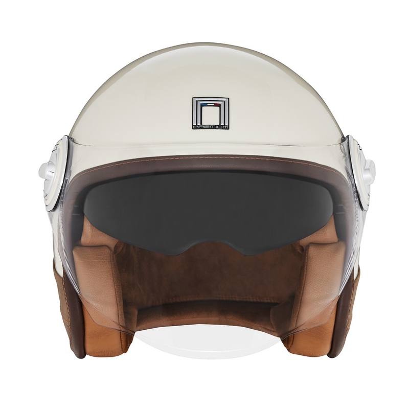 Avatud mootorratta kiiver NOX PREMIUM Heritage kreemjas valge ja pruunist nahast kiiver