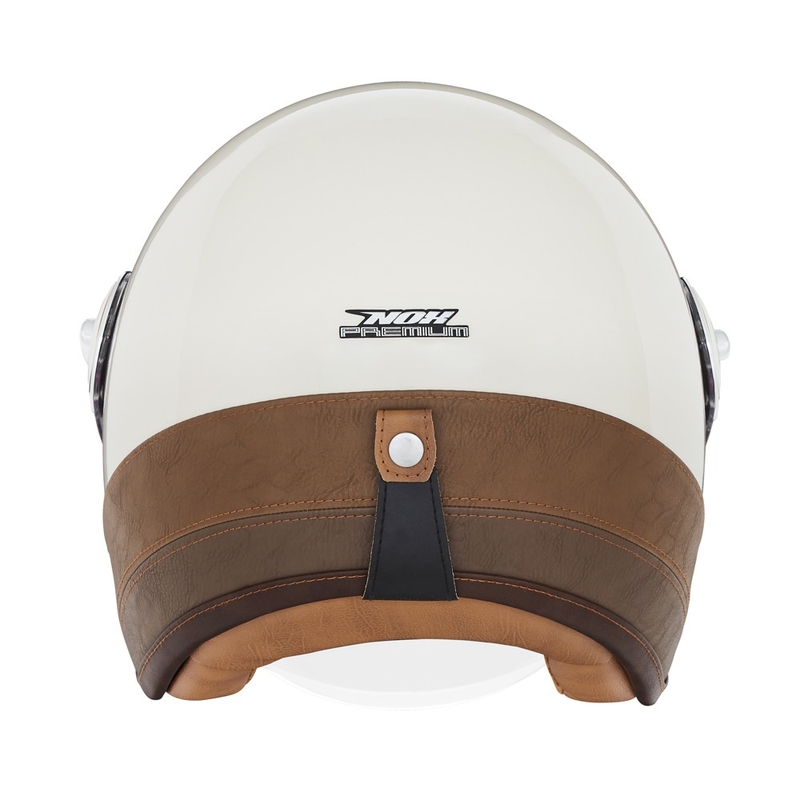 Avatud mootorratta kiiver NOX PREMIUM Heritage kreemjas valge ja pruunist nahast kiiver