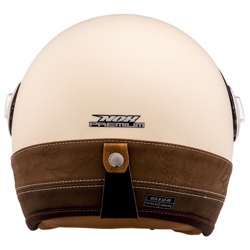 Avatud mootorratta kiiver NOX PREMIUM Heritage kreemjas valge ja pruunist nahast kiiver