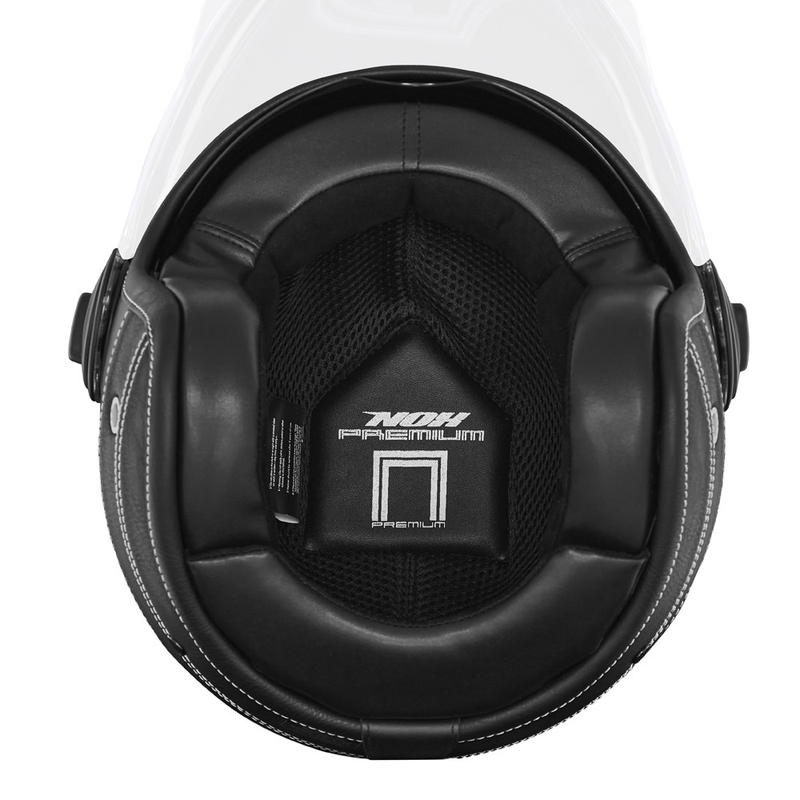 Avatud mootorratta kiiver NOX PREMIUM Heritage mustast nahast