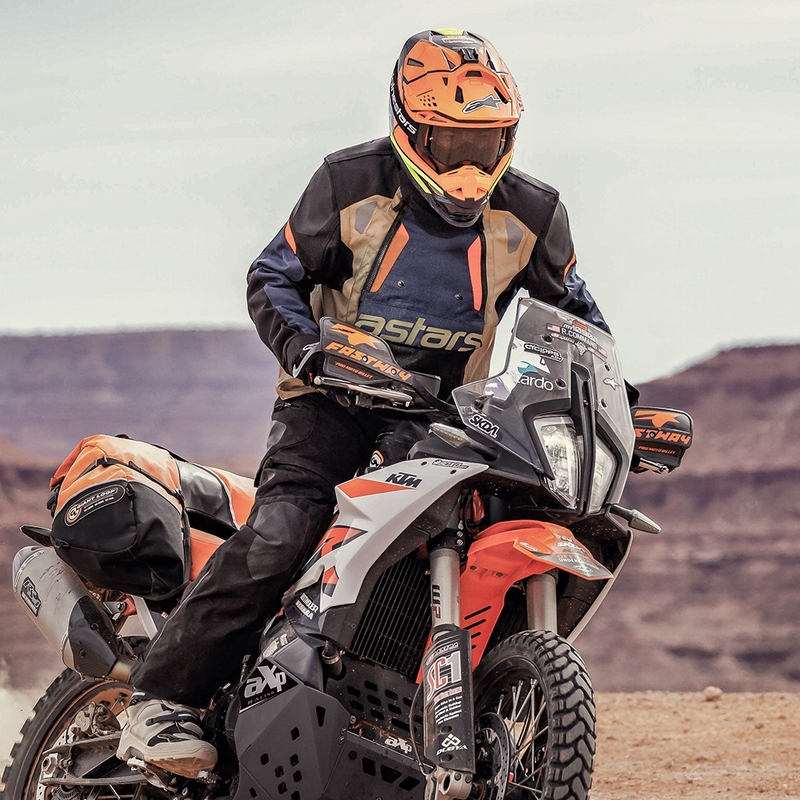 Alpinestars Halo Drystar tumesinine-haki-oranž-must mootorratta jope