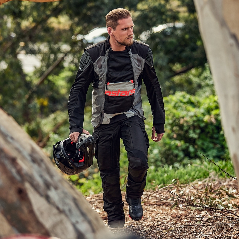 Alpinestars Halo Drystar helehall-tumehall-must-fluo punane mootorratta jope
