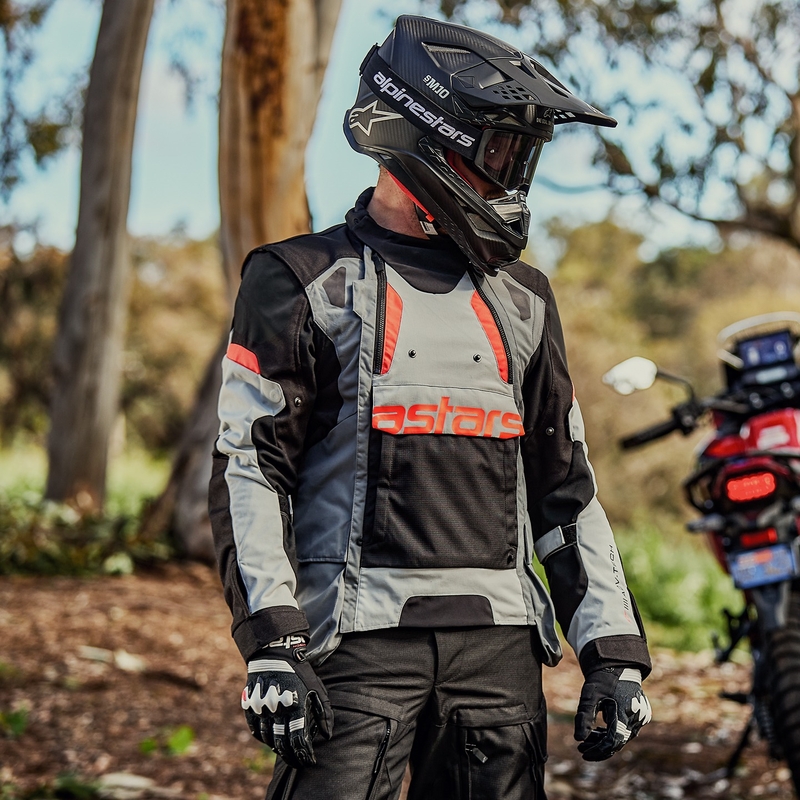 Alpinestars Halo Drystar helehall-tumehall-must-fluo punane mootorratta jope