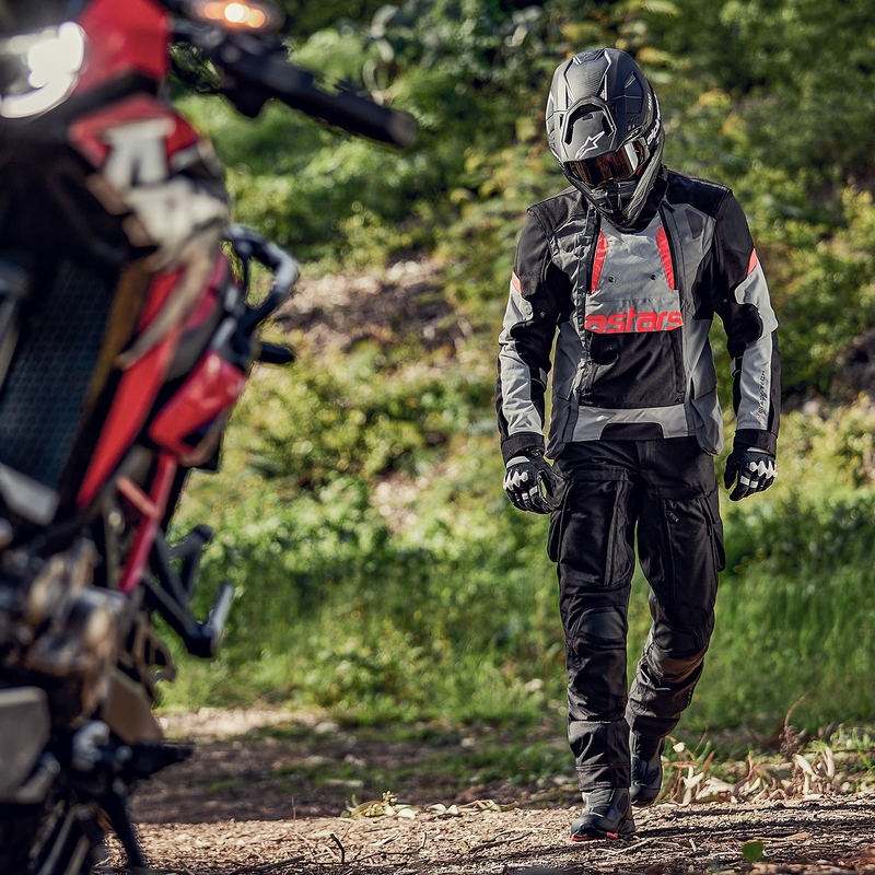 Alpinestars Halo Drystar helehall-tumehall-must-fluo punane mootorratta jope