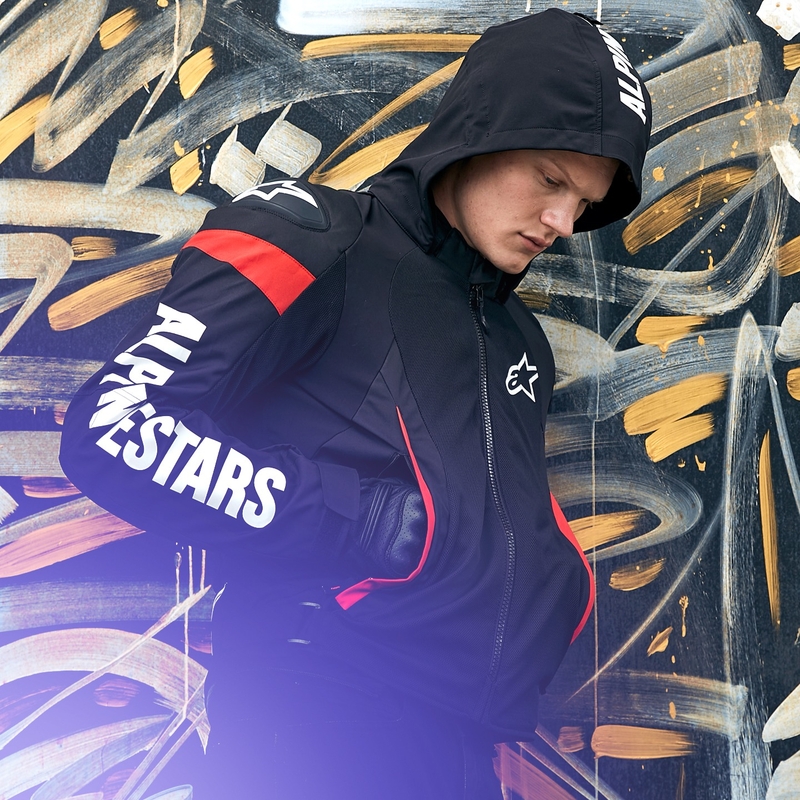 Alpinestars Zaca Air veekindel must, valge ja fluo punane mootorratta jope