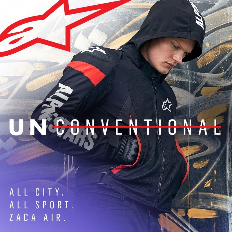 Alpinestars Zaca Air veekindel must, valge ja fluo punane mootorratta jope