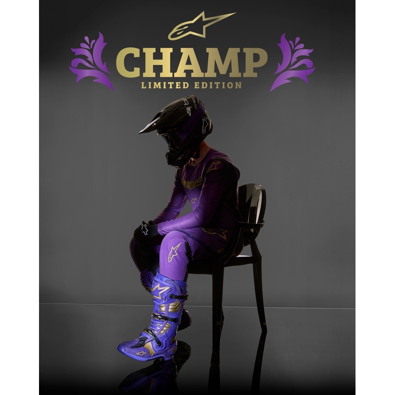Alpinestars Tech 10 Limited Edition Champ lilla ja kuldne mootorratta saapad