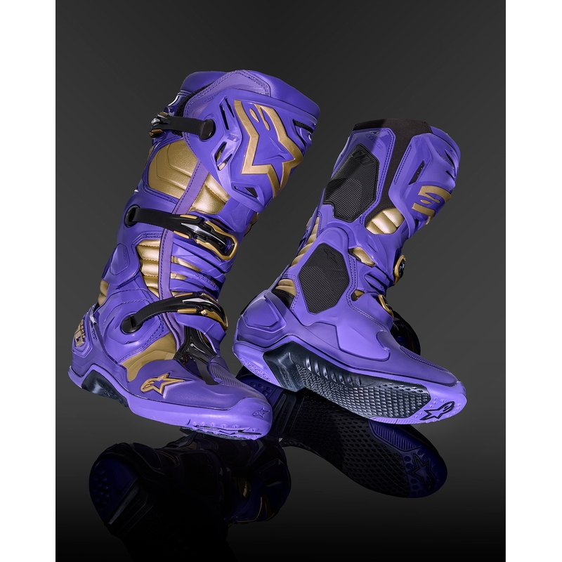 Alpinestars Tech 10 Limited Edition Champ lilla ja kuldne mootorratta saapad