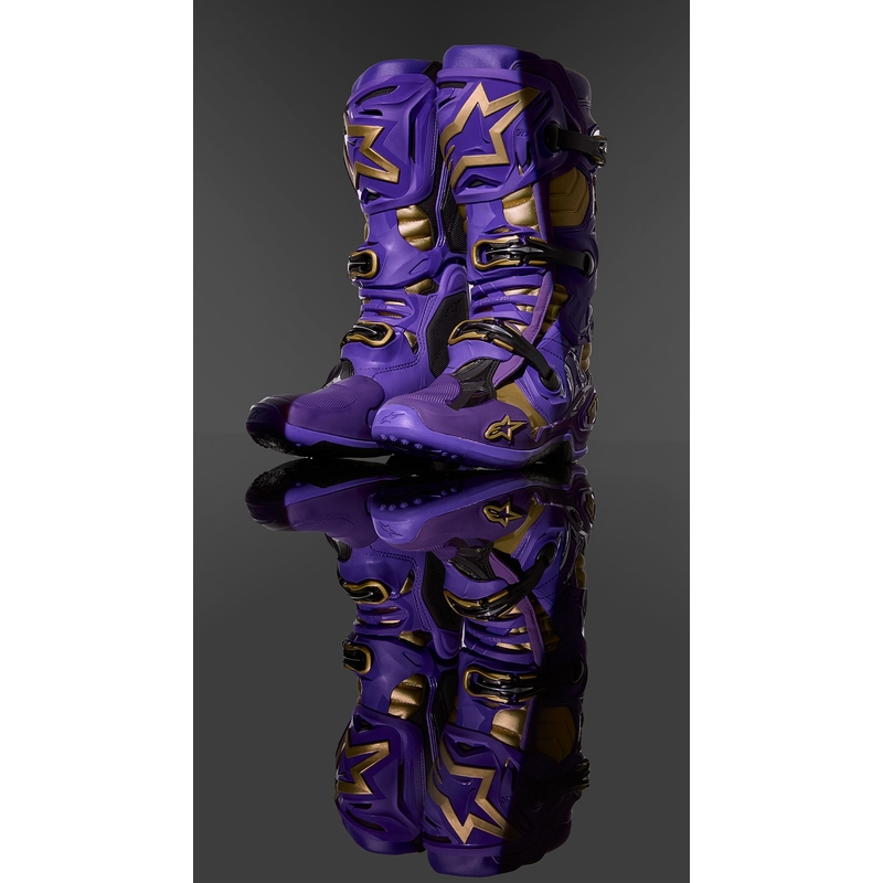 Alpinestars Tech 10 Limited Edition Champ lilla ja kuldne mootorratta saapad