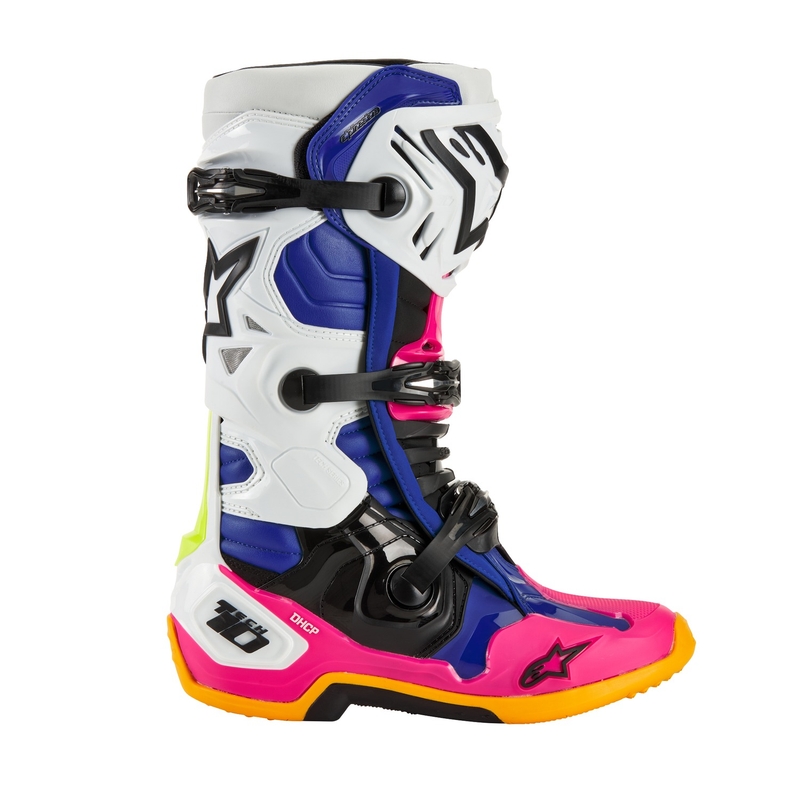 Alpinestars Tech 10 Limited Edition Coast White-Dark Blue-Pink-Fluo Yellow-Orange-Black mootorratta saapad