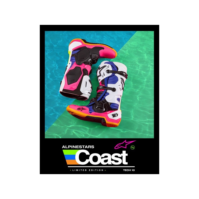 Alpinestars Tech 10 Limited Edition Coast White-Dark Blue-Pink-Fluo Yellow-Orange-Black mootorratta saapad