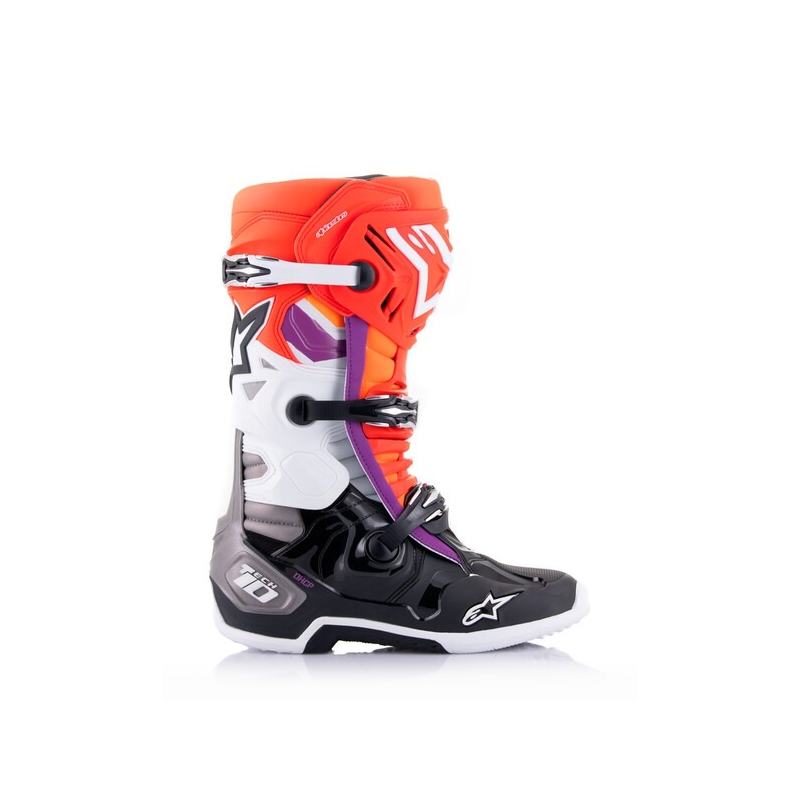 Alpinestars Tech 10 oranž-kollane-lilla-valge-mustad mootorratta saapad