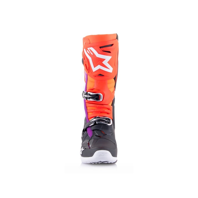 Alpinestars Tech 10 oranž-kollane-lilla-valge-mustad mootorratta saapad
