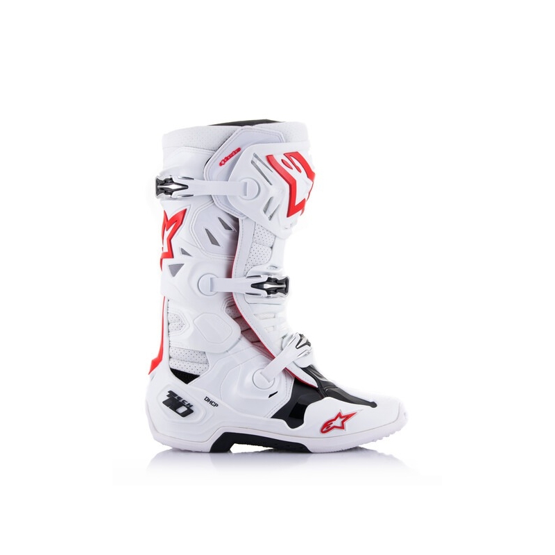 Alpinestars Tech 10 Supervented mootorratta saapad perforeeritud valge, punane ja must