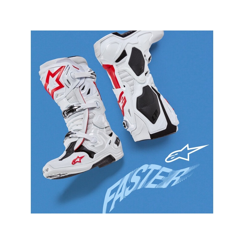 Alpinestars Tech 10 Supervented mootorratta saapad perforeeritud valge, punane ja must