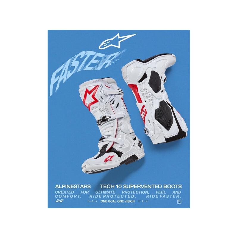 Alpinestars Tech 10 Supervented mootorratta saapad perforeeritud valge, punane ja must