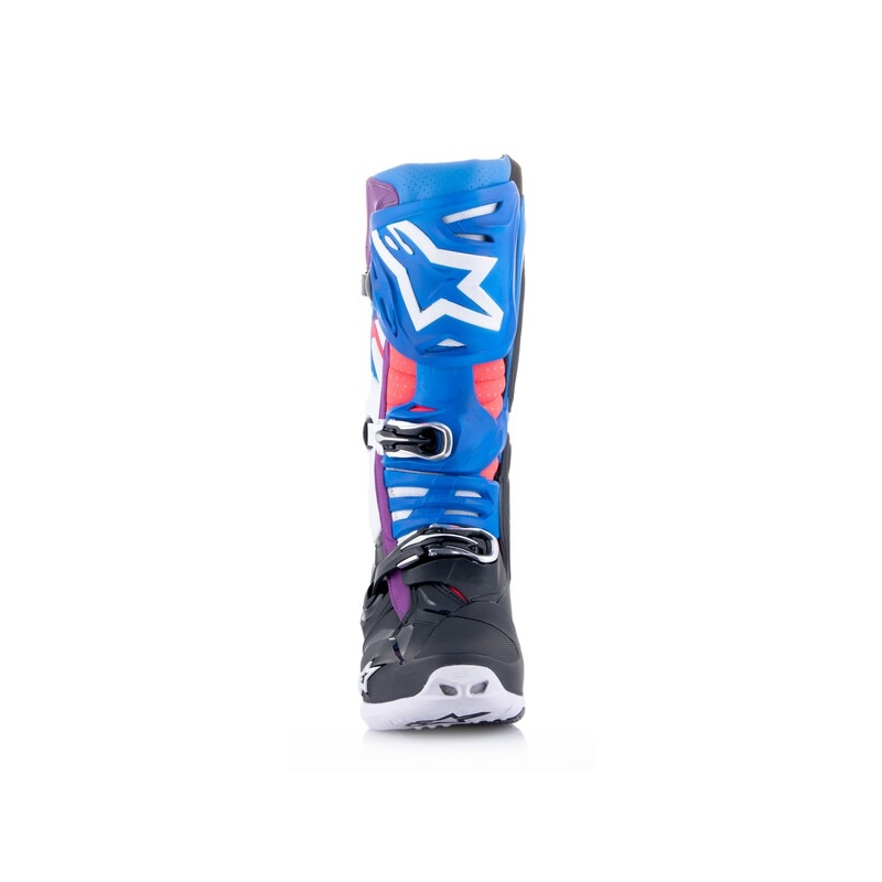 Alpinestars Tech 10 Supervented perforeeritud sinine-lilla-roosa-valge-hall-mustad mootorratta saapad