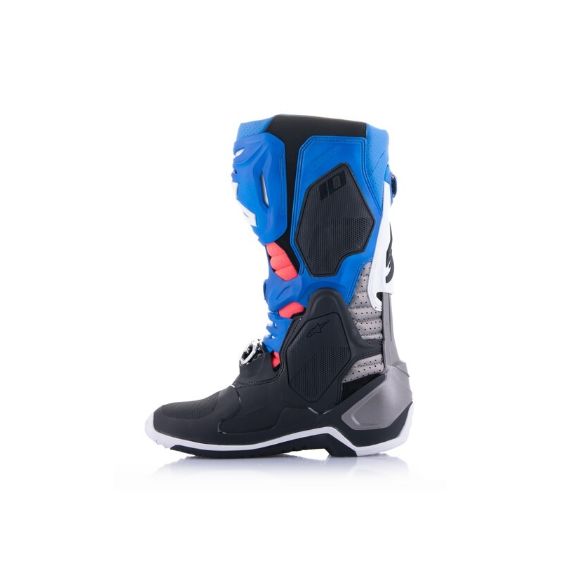 Alpinestars Tech 10 Supervented perforeeritud sinine-lilla-roosa-valge-hall-mustad mootorratta saapad