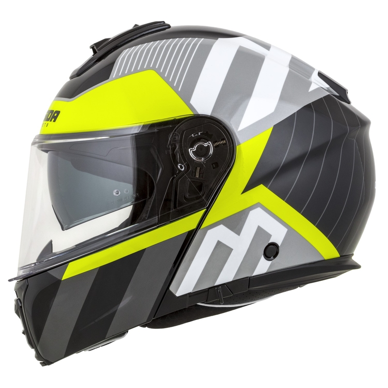 Cassida Modulo 2.1 Profile flip-up mootorratta kiiver valge-must-fluo kollane-hall