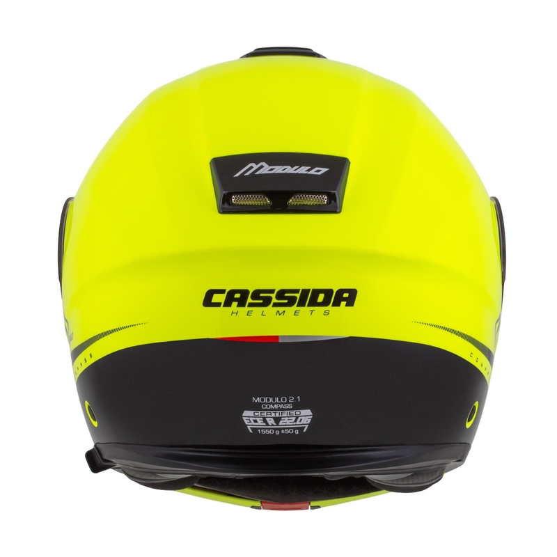 Cassida Modulo 2.1 Compass fluo kollane-must-hõbedane-punane mootorratta kiiver.