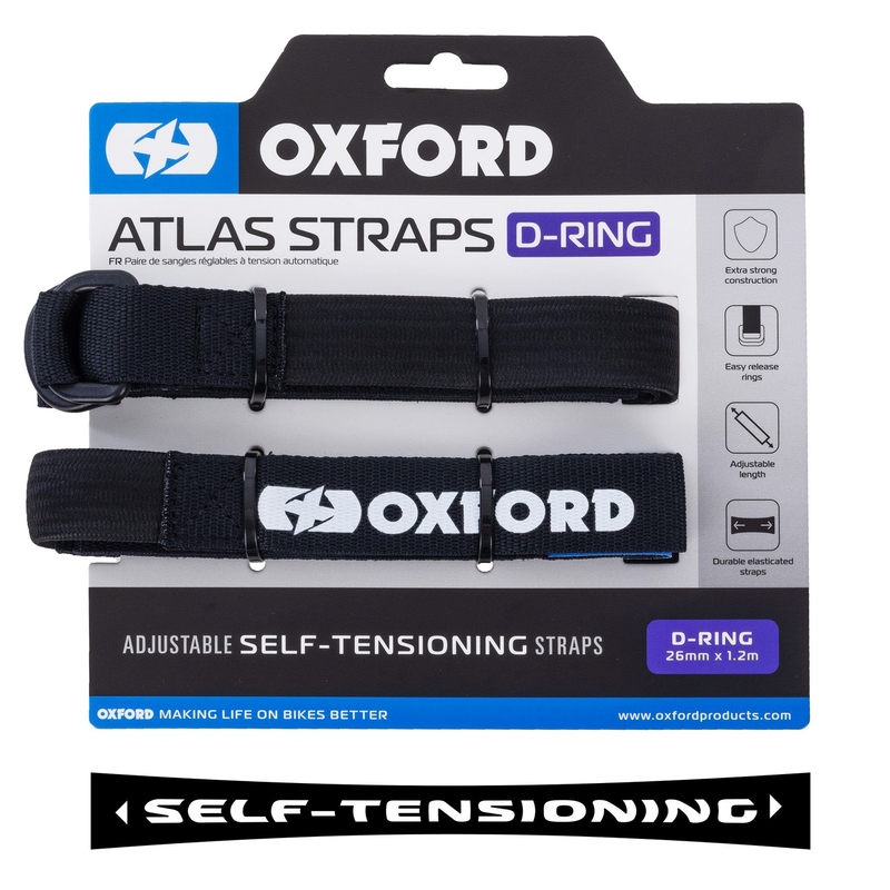 Oxford Atlas D-rõngaga pagasirihmad 2 tk must 26 mm x 1,2 m