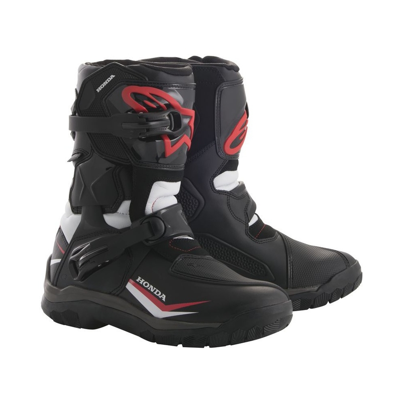 Alpinestars Belize Drystar Honda Collection mustad, valged ja punased mootorrattasaapad