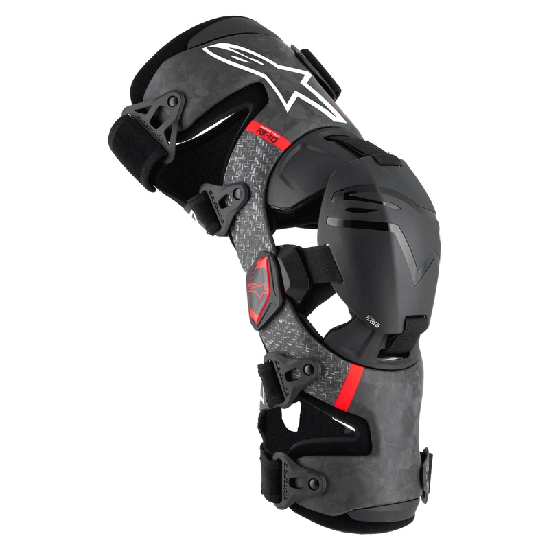 Alpinestars Supertech RK-10 Plasma mustad ja punased põlvekaitsmed