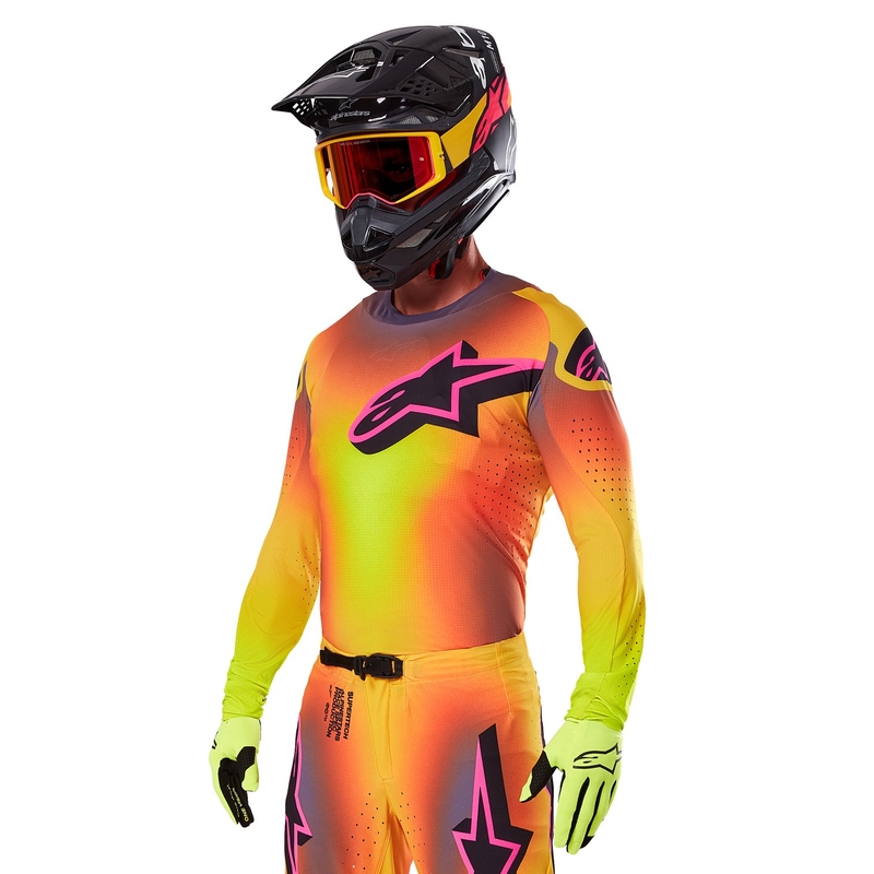 Motokrossitrikoo Alpinestars Supertech Lipan kollane-roosa