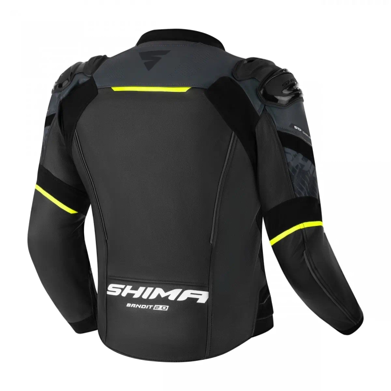 Shima Bandit 2.0 must-valge-fluo kollane nahast mootorratta jakk