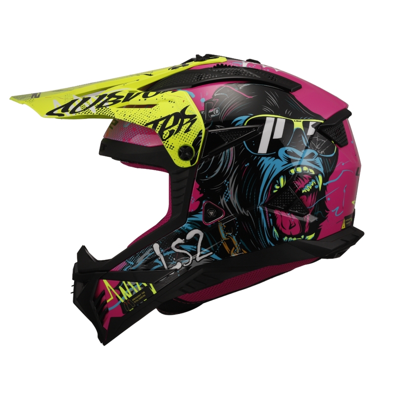 Motokrossi kiiver LS2 MX708 Fast II Gorilla lilla-kollane
