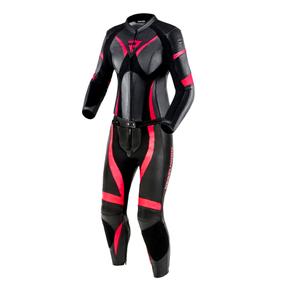 Rebelhorn Rebel Naiste nahast mootorratta kombinesoon läikiv must ja roosa