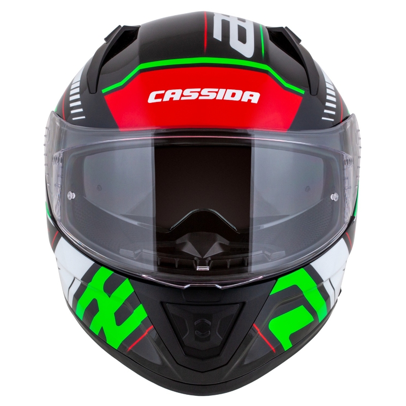 Cassida Aero Drome must-punakas-roheline-valge integreeritud mootorratta kiiver