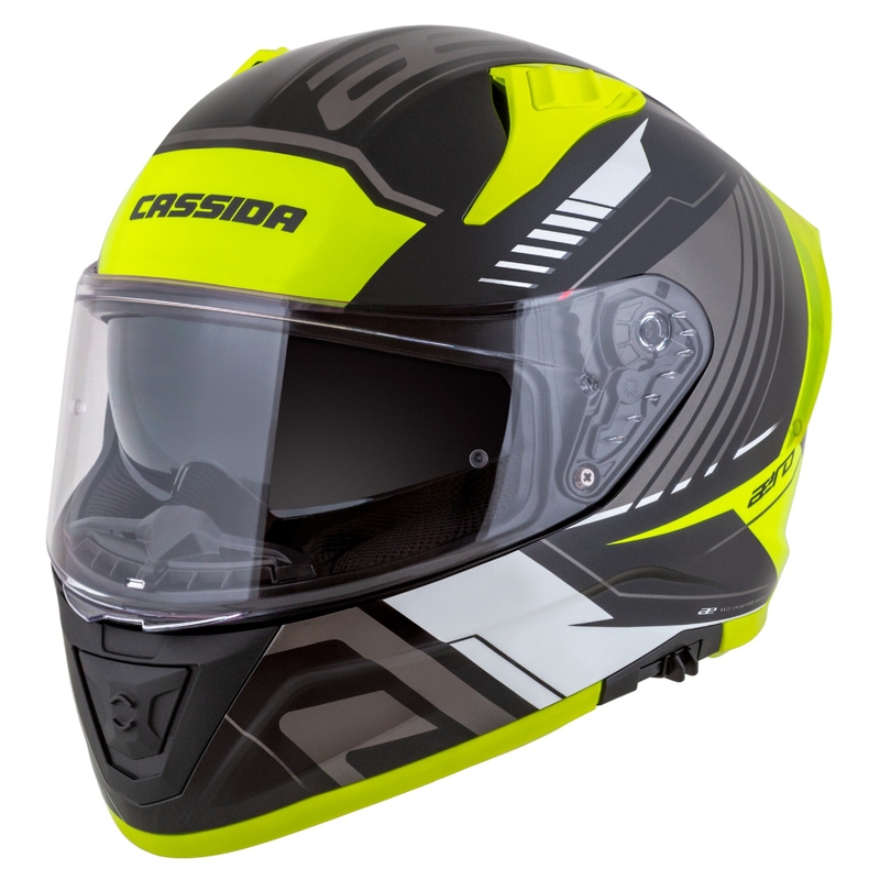 Cassida Aero Drome must-fluo-kollane-valge-hall integreeritud mootorratta kiiver