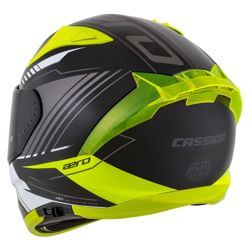 Cassida Aero Drome must-fluo-kollane-valge-hall integreeritud mootorratta kiiver