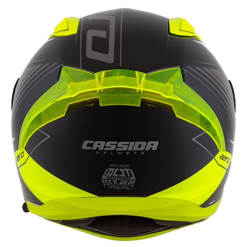 Cassida Aero Drome must-fluo-kollane-valge-hall integreeritud mootorratta kiiver