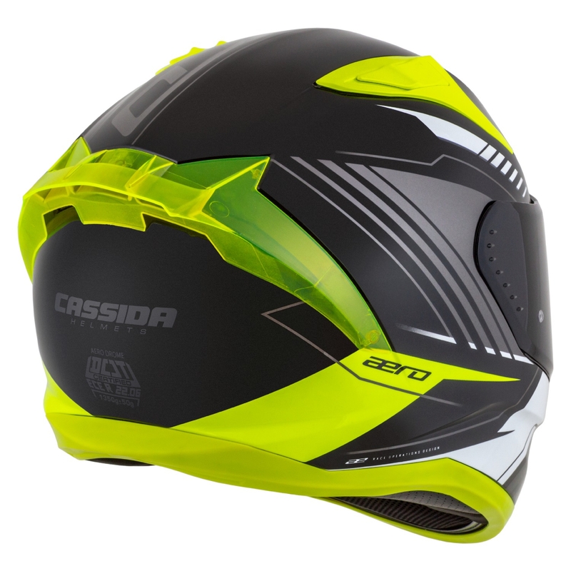 Cassida Aero Drome must-fluo-kollane-valge-hall integreeritud mootorratta kiiver