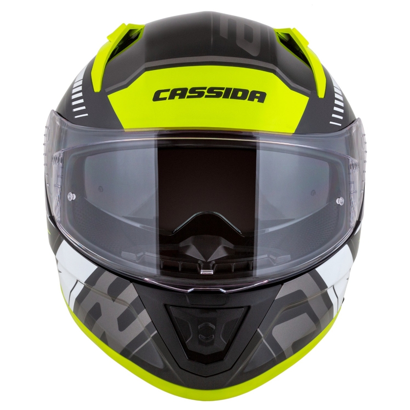 Cassida Aero Drome must-fluo-kollane-valge-hall integreeritud mootorratta kiiver