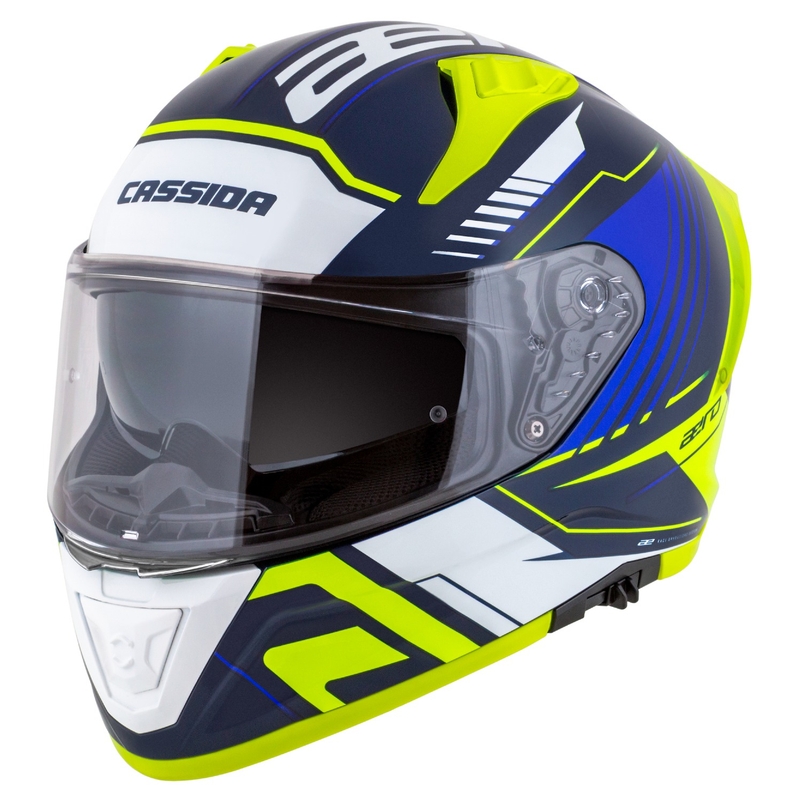Cassida Aero Drome sini-fluo-kollane-helesinine-valge integreeritud mootorratta kiiver
