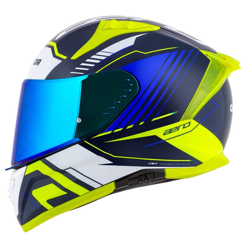 Cassida Aero Drome sini-fluo-kollane-helesinine-valge integreeritud mootorratta kiiver